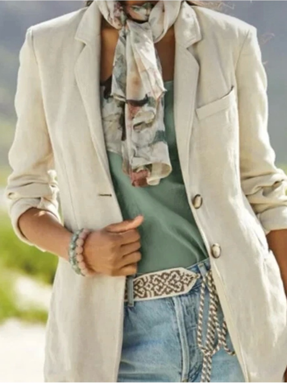 Peruvian Connection Belda Blazer Linen Lyocell Beige NWT Size 12